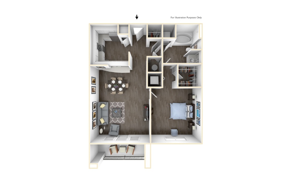 The Metropolitan - 1 bedroom floorplan layout with 1 bathroom and 865 square feet (3D)