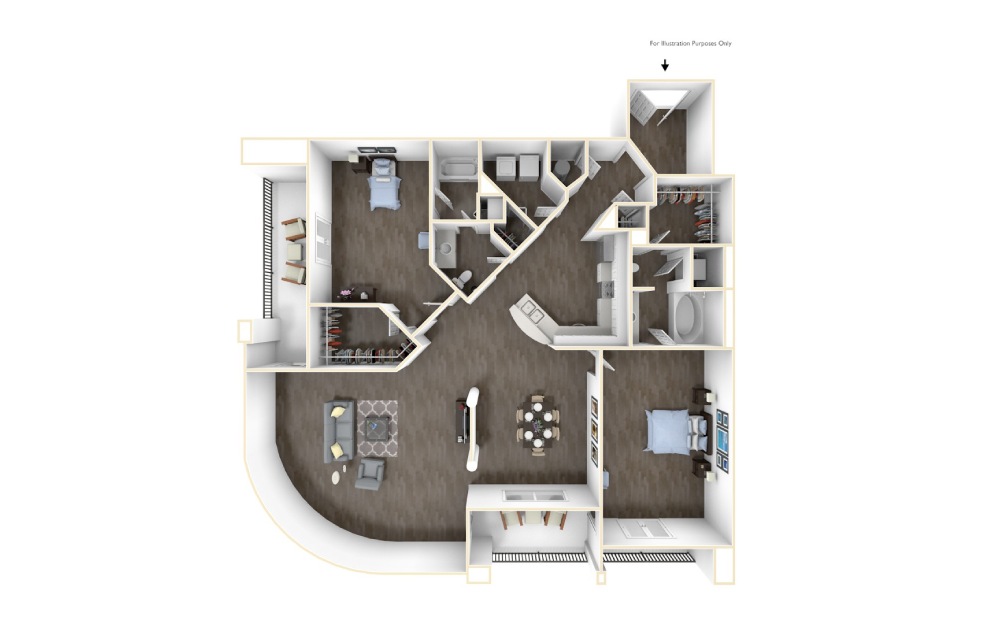 The Smithsonian - 2 bedroom floorplan layout with 2 baths and 1637 square feet. (3D)