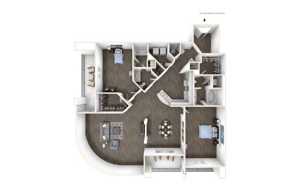 The Smithsonian - 2 bedroom floorplan layout with 2 bathrooms and 1637 square feet (3D)